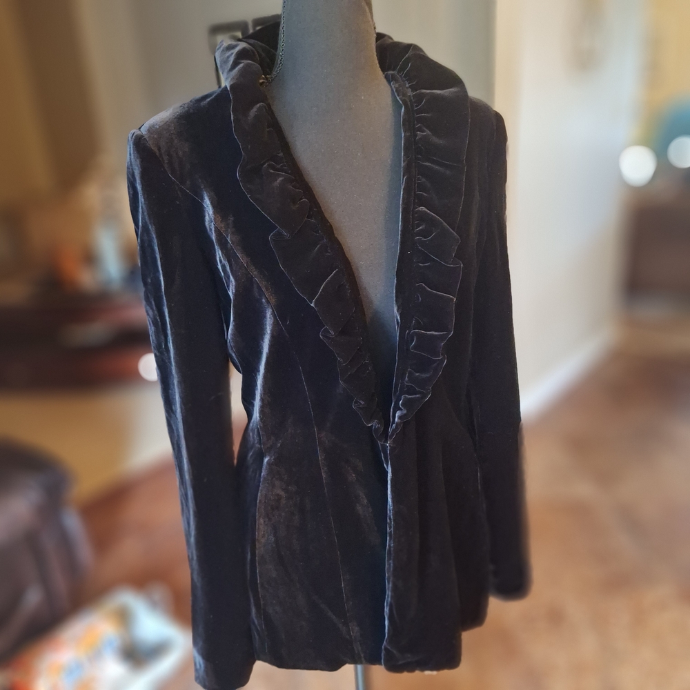 Elegant Black Velvet Women's Blazer Jacket 6 - Picture 5 of 16